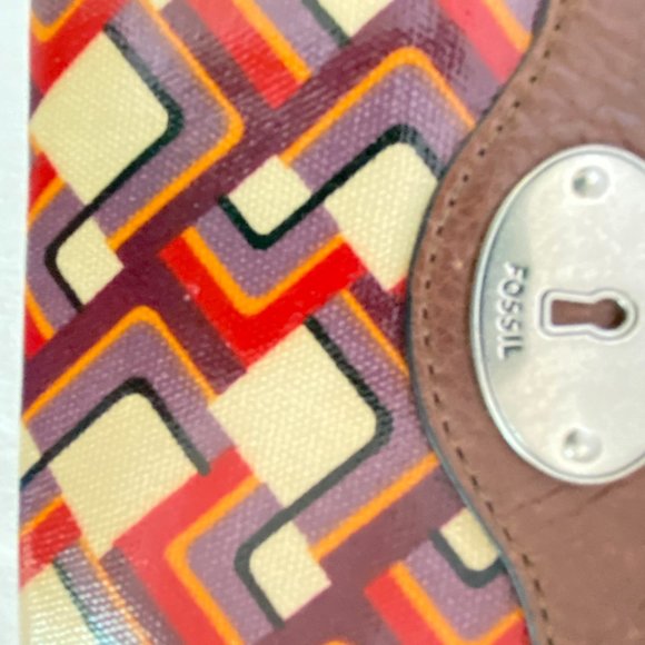 Fossil KEY-PER Coated Canvas Wristlet NEW with Tags Red Purple Tan Keyper - Picture 7 of 11